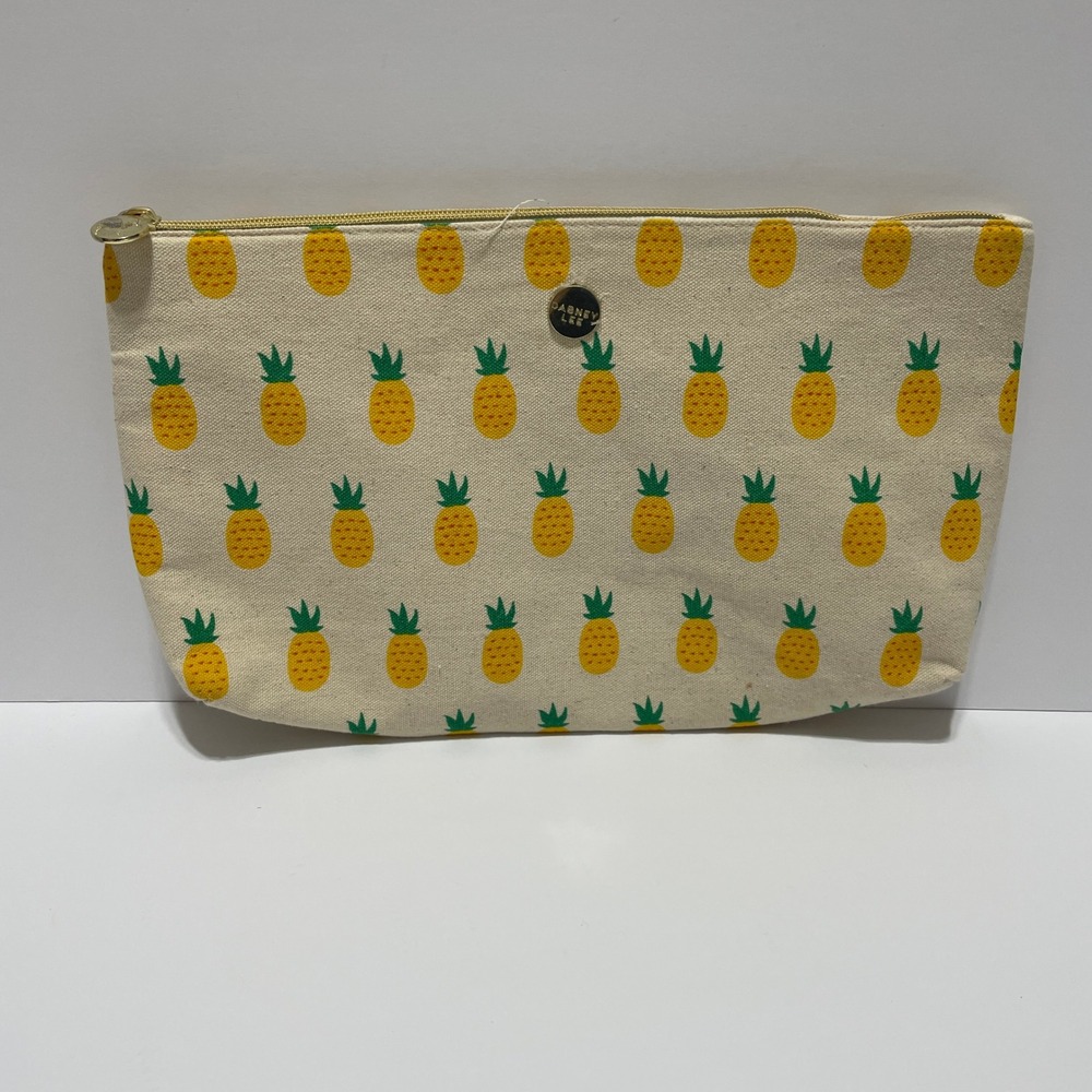 Dabney Lee Pineapple Print Canvas Makeup Bag Cosmetic Pouch Cream Navy Blue